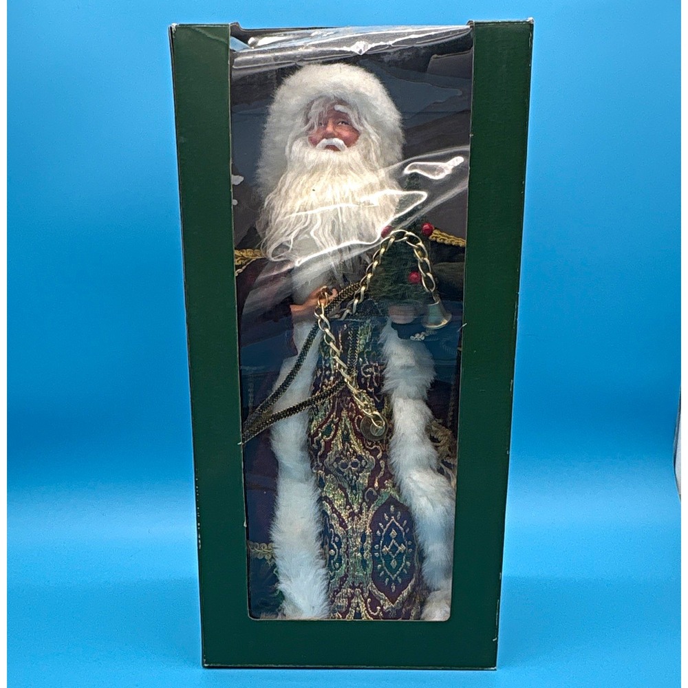 Vtg Old World Santa 18" Figurine Tree Topper Burgundy Velvet Gold Brocade NIB